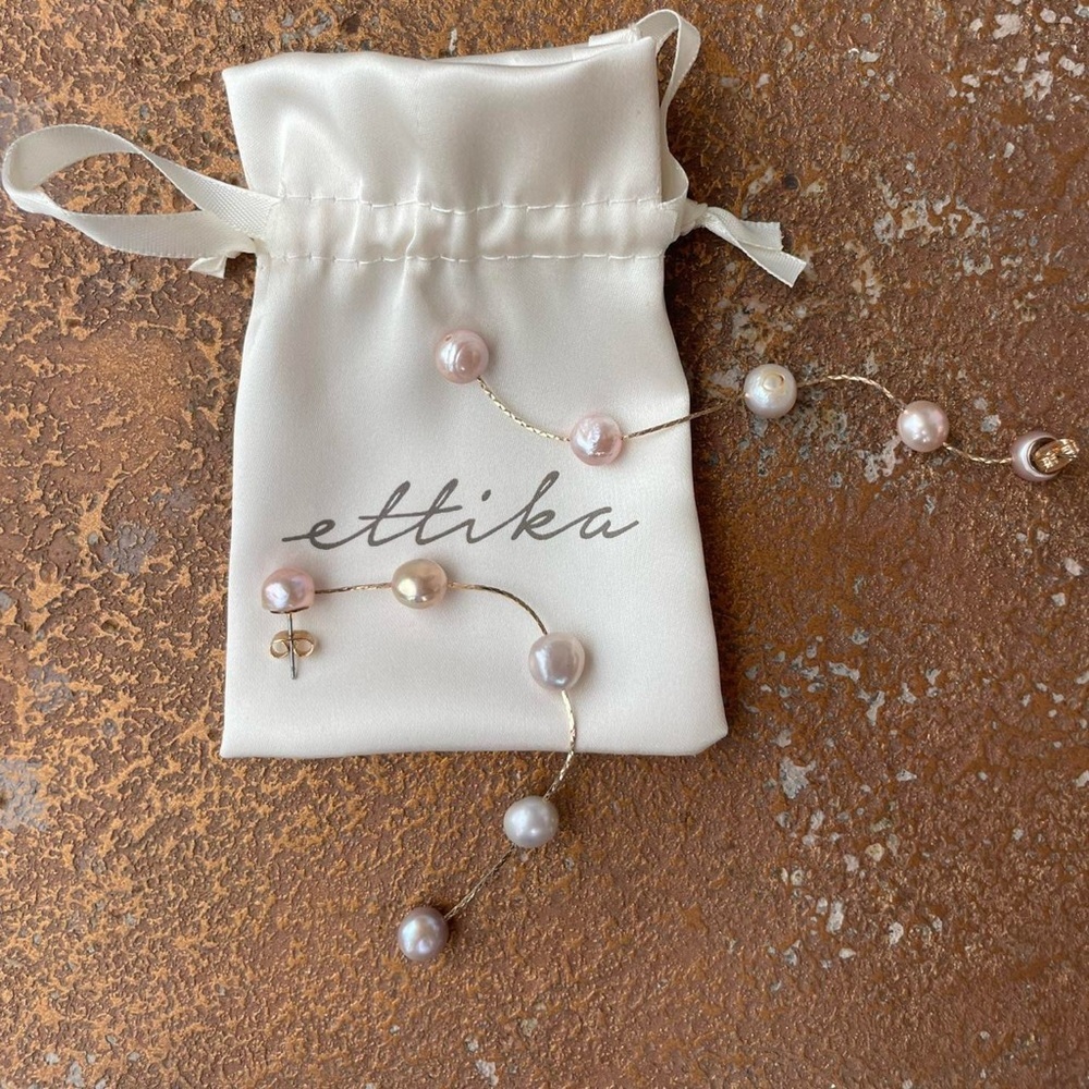 Ettika Light Pink white freshwater pearl earrings with gold plated hooks